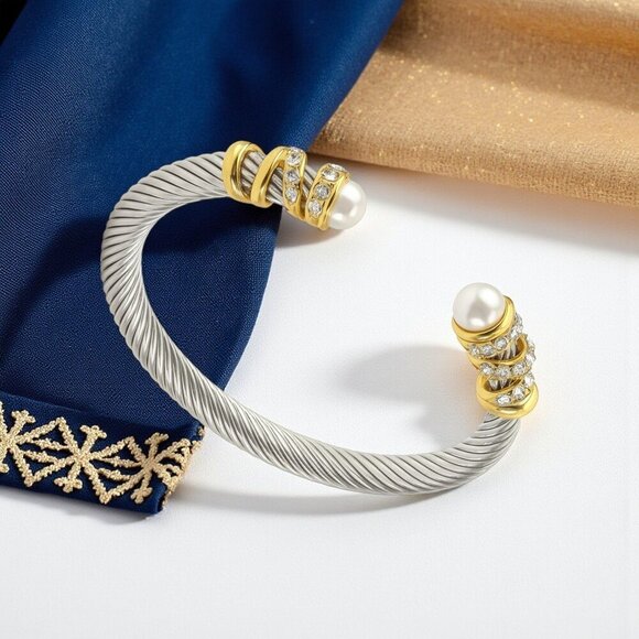 Vintage Elegant Cuff Bracelet Gold Plated Cable Stainless Steel Bangle - Picture 11 of 11